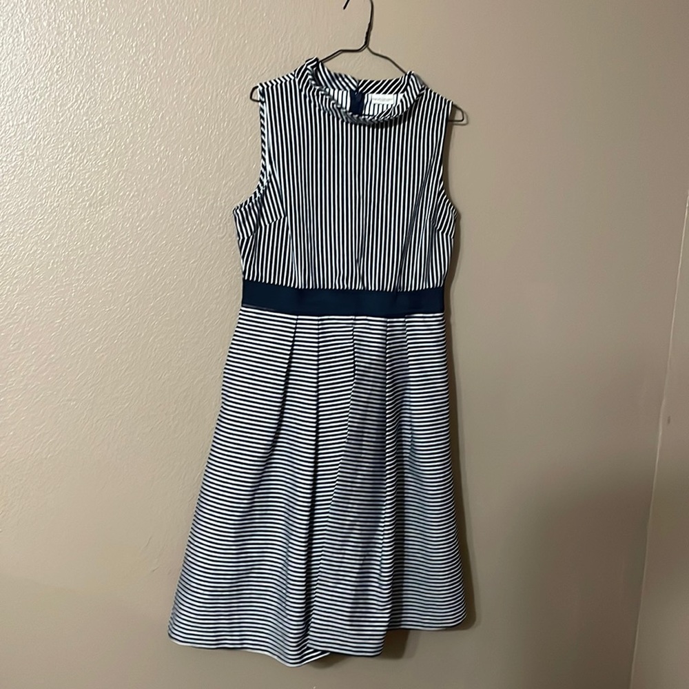 Navy and white striped Eva Mendes dress